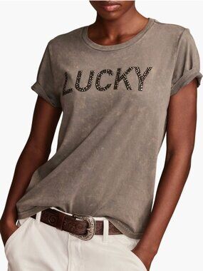 LUCKY BRAND STUDDED LOGO MINERAL WASH TEE